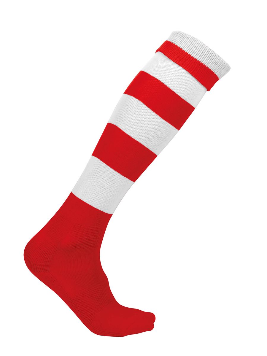Chaussettes De Rugby Rayées Rouge Et Blanc FORCE XV - Taille 36/40, 80% Coton