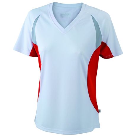 t-shirt running respirant JN390 - blanc et rouge - FEMME