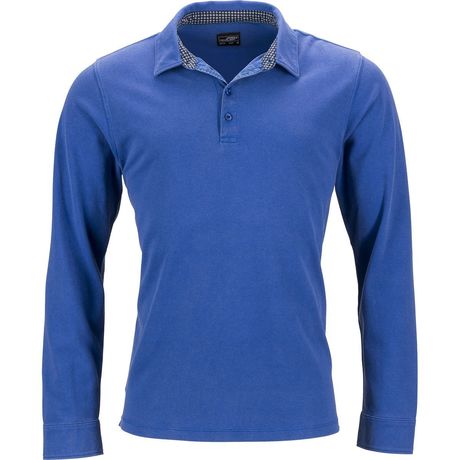 ***FDS 240123*** Polo manches longues HOMME JN714 - bleu roi détails imprimés