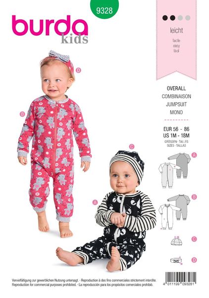 Burda 9328 Patron de couture pour combinaison 1 /à 18 mois