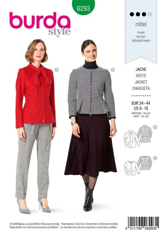 Patron Burda Veste à basque pour femmes Patron Burda Manteau cintré pour femmes