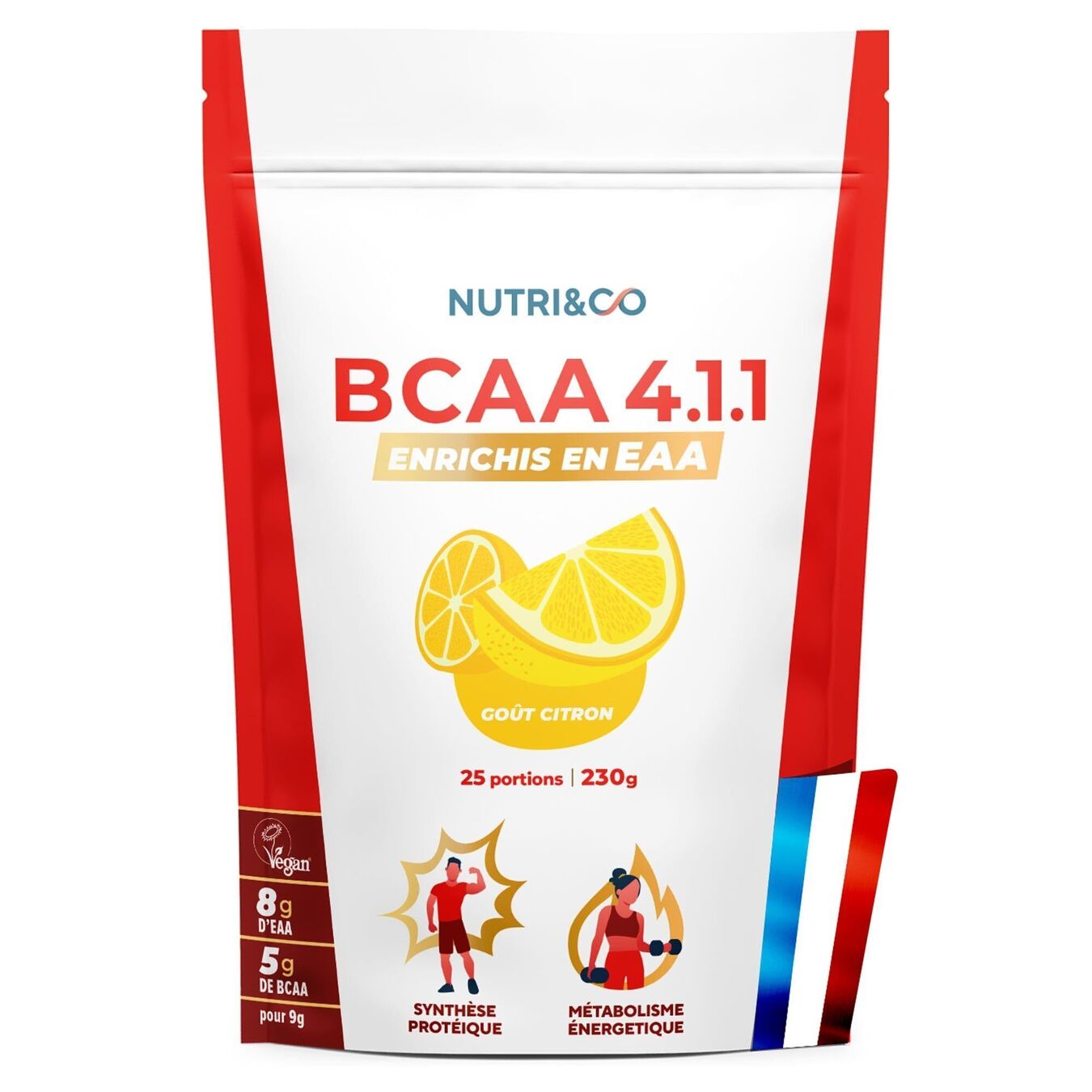 Nutri&CO BCAA 4.1.1 – Enrichis en EAA – Goût citron – 230 g