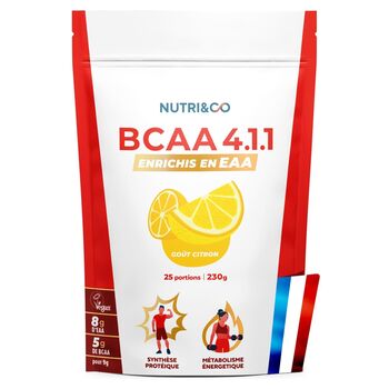 Nutri&CO BCAA 4.1.1 – Enrichis en EAA – Goût citron – 230 g