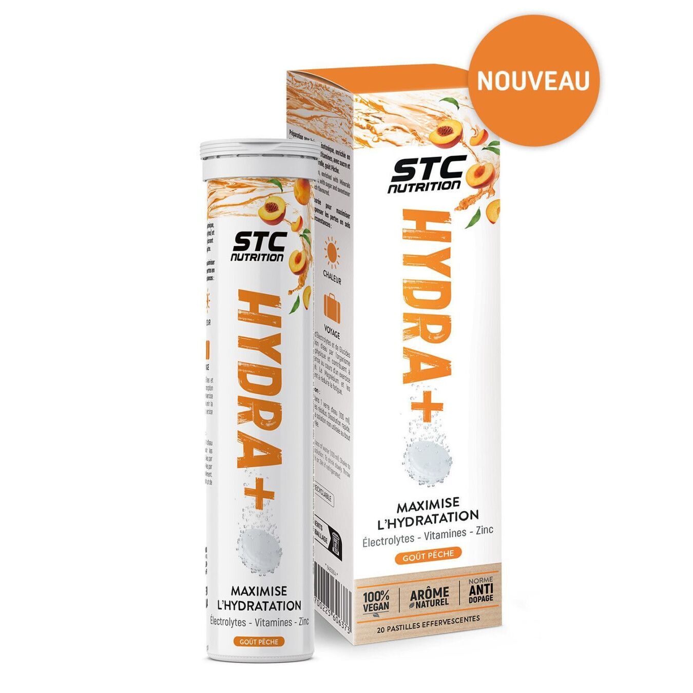 STC Nutrition Hydra+ – Hydratation maximale – Goût pêche – 20 pastilles effervescentes