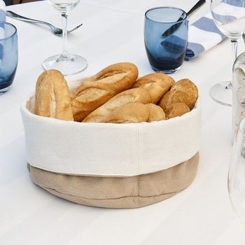 Corbeille à pain ronde en coton - Crème et Marron - Pack de 12 unités