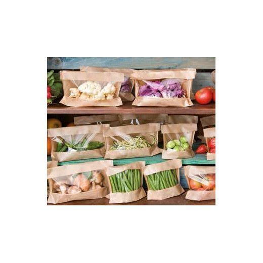 Sachet Kraft avec base large et fenêtre 14x16/12x3 cm - pack de 100 unités