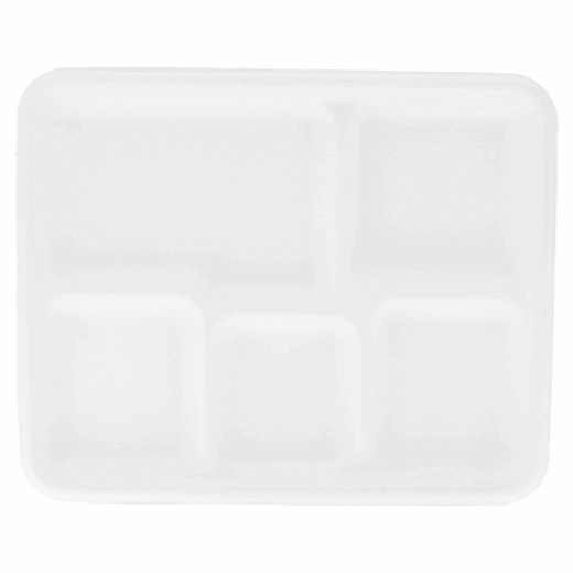 Plateau repas en cellulose naturelle fibre de canne à sucre - Blanc - 5 compartiments- carton de 500 unités