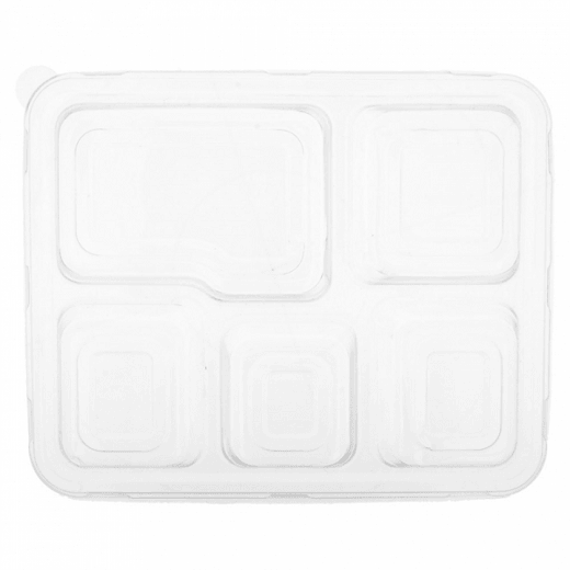 Couvercle en PET pour plateau repas 5 compartiments en cellulose naturelle fibre de canne à sucre - carton de 250 unités