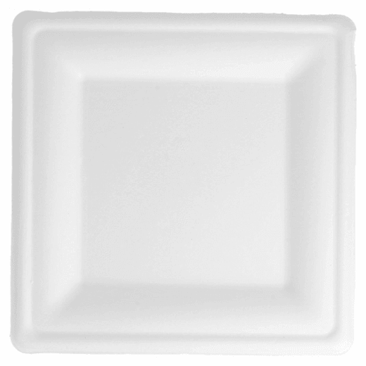 Assiette carré en cellulose naturelle fibre de canne à sucre  - Blanc - 20x20x1.5 cm - carton de 500 unités