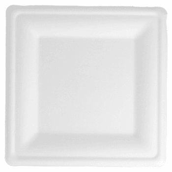 Assiette carré en cellulose naturelle fibre de canne à sucre  - Blanc - 20x20x1.5 cm - carton de 500 unités