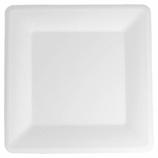 Assiette carré en cellulose naturelle fibre de canne à sucre  - Blanc - 26.2x26.2x1.9 cm - carton de 300 unités