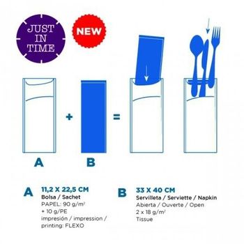 Sachet à couverts et serviette Neutre Kraft - Carton de 400 unités