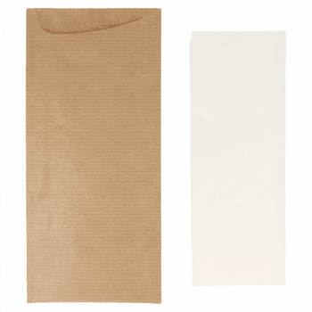 Sachet à couverts KRAFT et serviette soft BLANCHE 33x40 cm - Carton de 250 unités