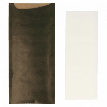 Sachet à couverts KRAFT NOIR et serviette soft BLANCHE 33x40 cm - Carton de 250 unités