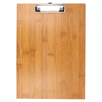 Planche porte menu A4 en bambou avec pince - pack de 10 unités