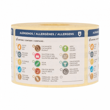 Etiquettes adhésives allergènes en rouleau 7.5 x 5 cm - pack de 500 unités