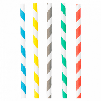 Paille droite blanches avec rayures en PAPIER recyclable 0.6 x 20 cm - carton de 3000 pailles
