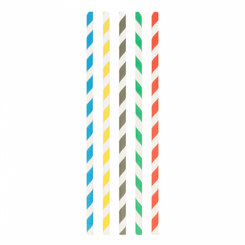 Paille droite en sachet individuel blanches avec rayures en PAPIER recyclable 0.6 x 20 cm - carton de 3000 pailles
