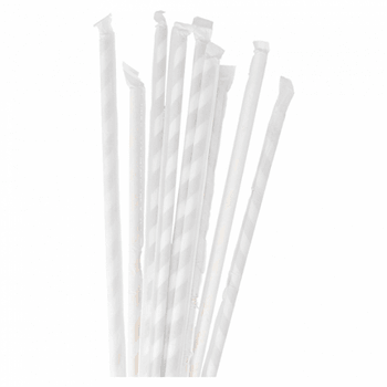 Paille droite en sachet individuel blanches avec rayures en PAPIER recyclable 0.6 x 20 cm - carton de 3000 pailles