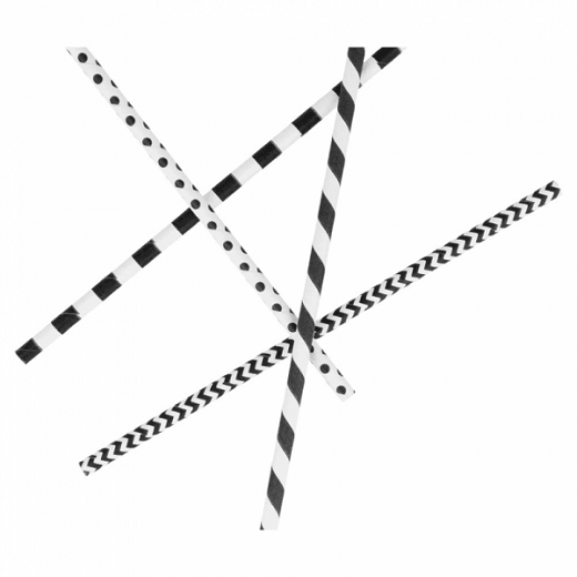 Paille droite couleur noir avec motifs assortis en PAPIER recyclable 0.6 x 21 cm - carton de 3000 pailles