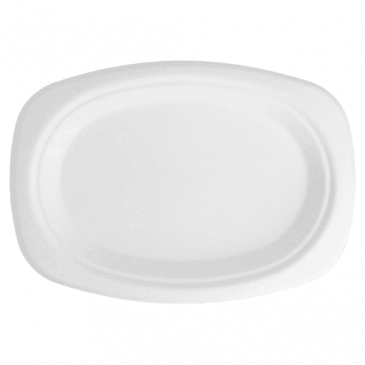 Assiette ovale en cellulose naturelle fibre de canne à sucre  - Blanc - 23.5x16.5 cm - carton de 800 unités