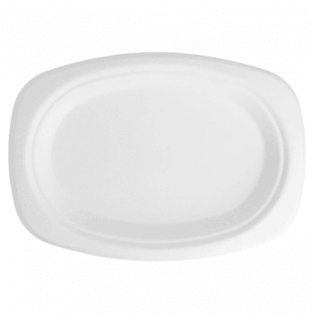 Assiette ovale en cellulose naturelle fibre de canne à sucre  - Blanc - 23.5x16.5 cm - carton de 800 unités