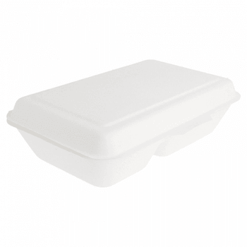 Coque 2 compartiments en cellulose naturelle fibre de canne à sucre  - Blanc - 16.5x22.5 cm- carton de 500 unités