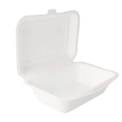 Coque 1 compartiment en cellulose naturelle fibre de canne à sucre  - Blanc - 13.6x18.2 cm- carton de 1000 unités