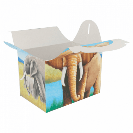 Boite pour les enfants - Modèle Elephants - pour vente à emporter 15.5x10.5x17.5(h) cm - carton de 300 unités
