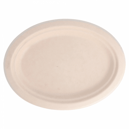 Assiette ovale en cellulose naturelle fibre de canne à sucre  -Naturel - 26.3x19.9cm - carton de 800 unités