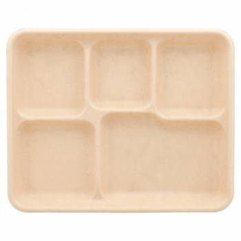 Plateau repas en cellulose naturelle fibre de canne à sucre  -Naturel - 5 compartiments- carton de 500 unités