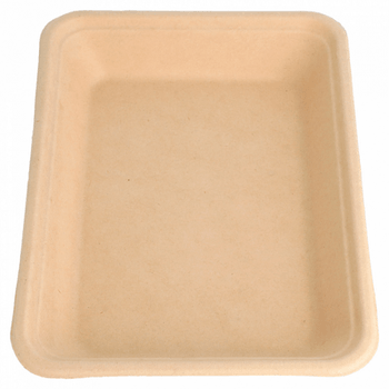 Assiette rectangulaire creuse en cellulose naturelle fibre de canne à sucre  -Naturel - 19.6x14.7cm - carton de 1000 unités