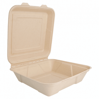 Coque 1 compartiment en cellulose naturelle fibre de canne à sucre  -Naturel - 22.5x22.5 cm- carton de 200 unités