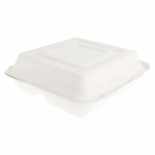 Coque 3 compartiments en cellulose naturelle fibre de canne à sucre  - Blanc - 25x25 cm- carton de 250 unités