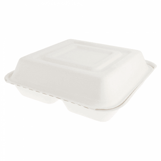 Coque 3 compartiments en cellulose naturelle fibre de canne à sucre  - Blanc - 25x25 cm- carton de 250 unités