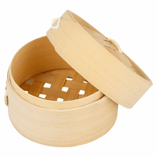 Récipient pour cuisson vapeur Mini Dim-sum en bambou avec couvercle 8x6 cm - pack de 10 unités