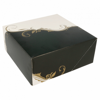 Boîte pâtissière BLANCHE ET NOIR 18x18x7.5(h) cm - pack de 200 unités