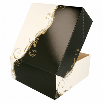 Boîte pâtissière BLANCHE ET NOIR 18x18x7.5(h) cm - pack de 200 unités