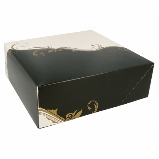 Boîte pâtissière BLANCHE ET NOIR 23x23x7.5(h) cm - pack de 200 unités