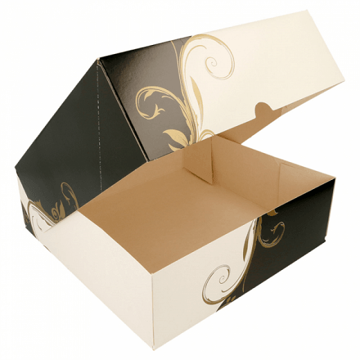 Boîte pâtissière BLANCHE ET NOIR 23x23x7.5(h) cm - pack de 200 unités