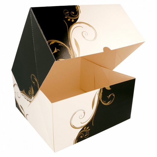 Boîte pâtissière BLANCHE ET NOIR 24x24x12(h) cm - pack de 100 unités