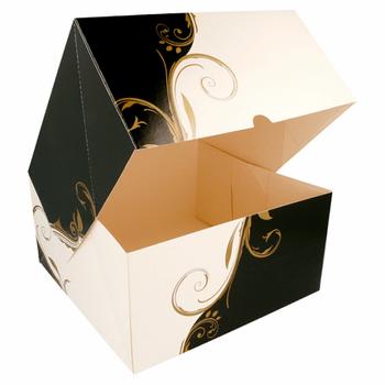 Boîte pâtissière BLANCHE ET NOIR 24x24x12(h) cm - pack de 100 unités