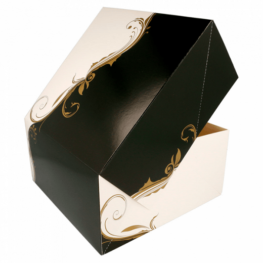 Boîte pâtissière BLANCHE ET NOIR 24x24x12(h) cm - pack de 100 unités
