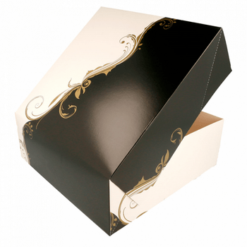 Boîte pâtissière BLANCHE ET NOIR 28x28x10(h) cm - pack de 100 unités