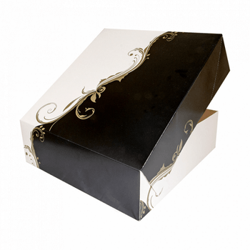 Boîte pâtissière BLANCHE ET NOIR 32x32x10(h) cm - pack de 100 unités