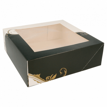 Boîte pâtissière avec fenêtre BLANCHE ET NOIR 23x23x7.5(h) cm - carton de 200 unités