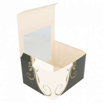Boîte pâtissière rectangulaire avec fenêtre BLANCHE ET NOIR 13x11x8(h) cm - pack de 800 unités