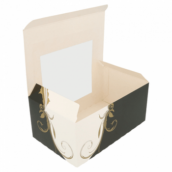 Boîte pâtissière rectangulaire avec fenêtre BLANCHE ET NOIR 18x11x8(h) cm - pack de 400 unités