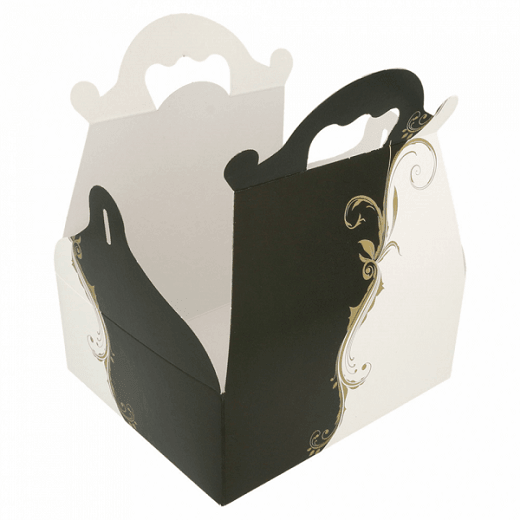 Boîte pâtissière avec anse BLANCHE ET NOIR 16x18x7(h) cm - pack de 200 unités