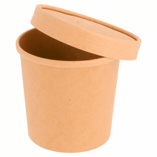Récipient en carton double paroi avec couvercle KRAFT neutre 360 ml - carton de 250 unités